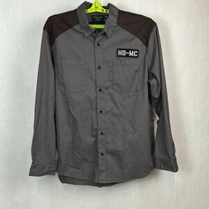 Harley Davidson Mens Button Front Shirt HD-MC Long Sleeve Sz XL Gray Black